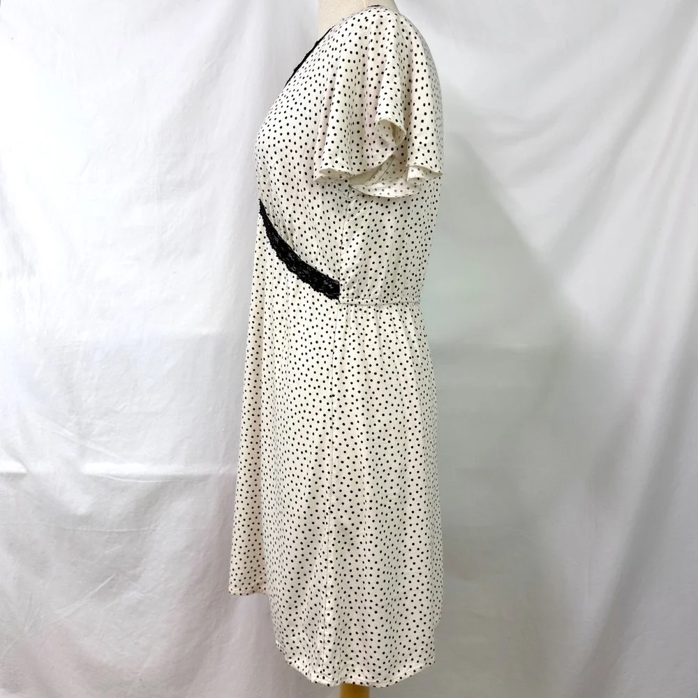 OLD NAVY Cream Black Polka Dot Lace Babydoll Empire Waist Mini Dress M Coquette